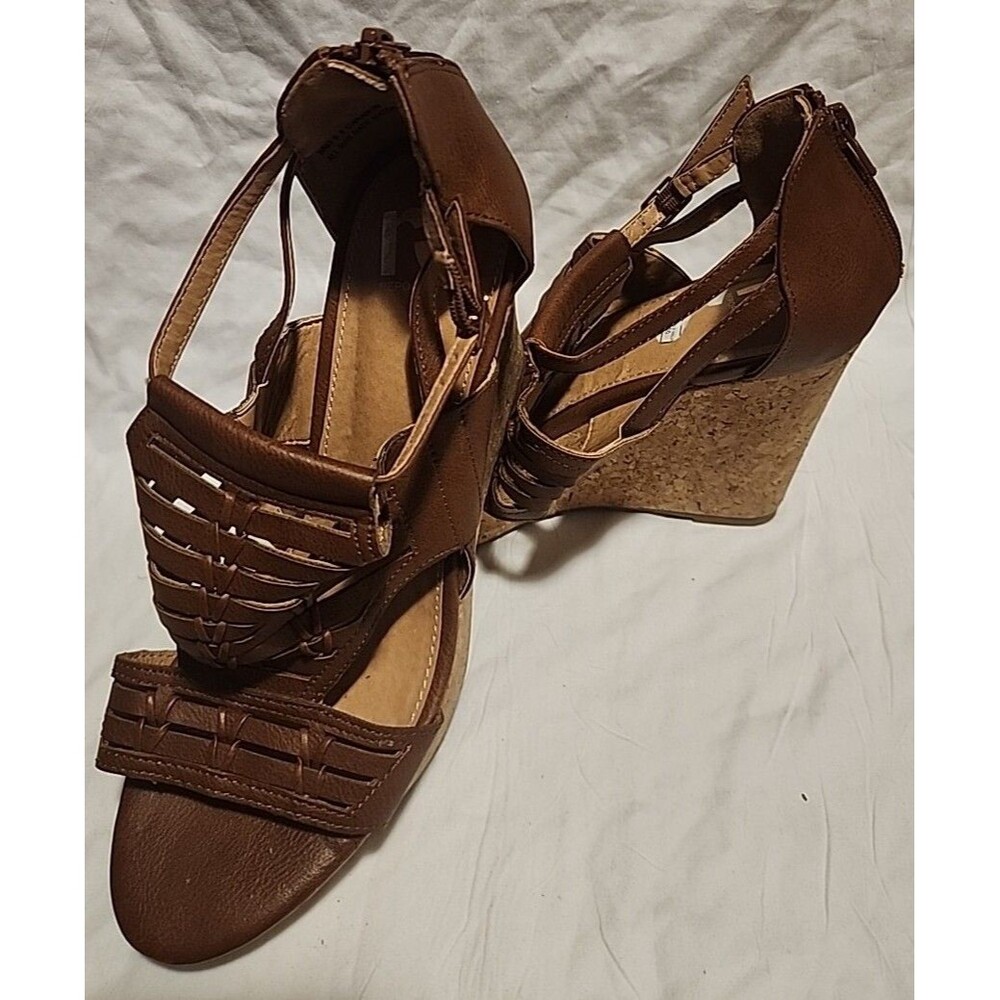 Report Cork Platform Cinnamon Buckle Strap, Back Zip Heels Sandals Open Toe Shoe